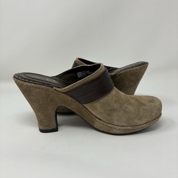 Born Crown Tan Brown Buckle Leather Suede Slide Mule Clogs Y2K Heel Womens 7 - Picture 11 of 13